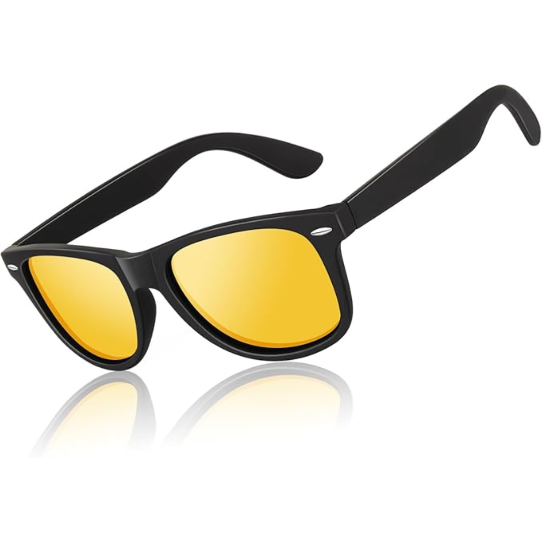 Stylish unisex 80s retro Wayfarer sunglasses with polarized lenses, ideal eyewear for a vintage look.