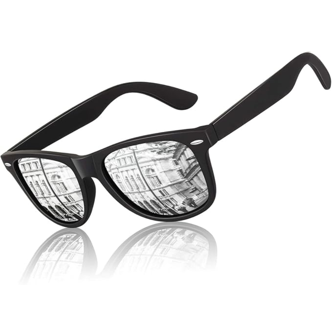 Unisex 80s retro Wayfarer sunglasses. Polarized for glare protection & UV defense. Classic eyewear.