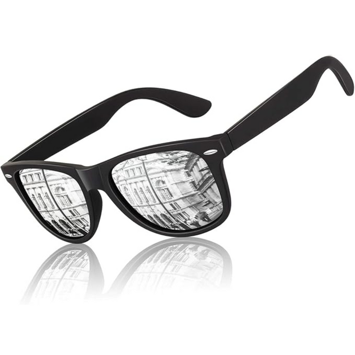 Unisex 80s retro Wayfarer sunglasses. Polarized for glare protection & UV defense. Classic eyewear.