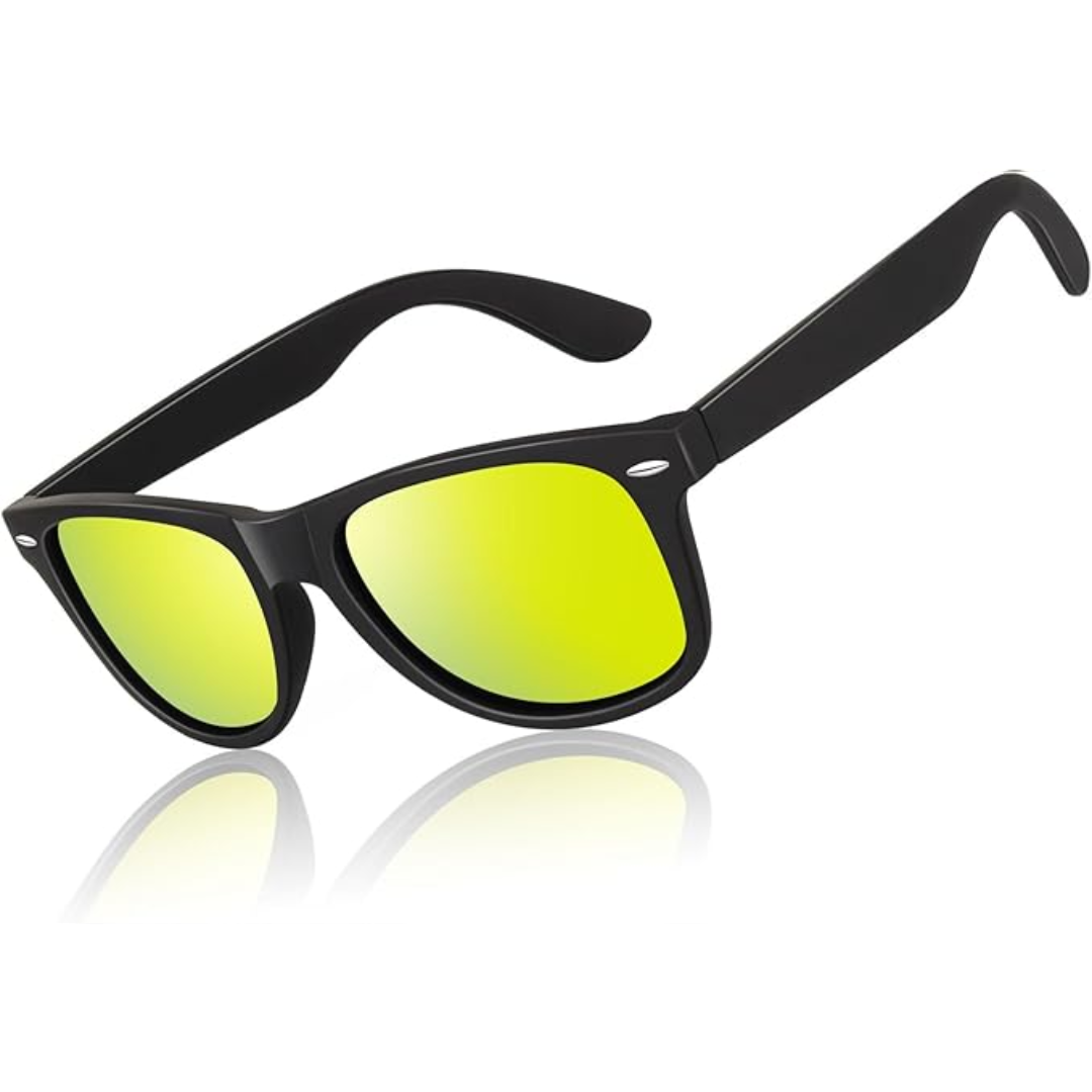Durable unisex polarized Wayfarer sunglasses in 80s retro style, offering excellent UV & glare protection.