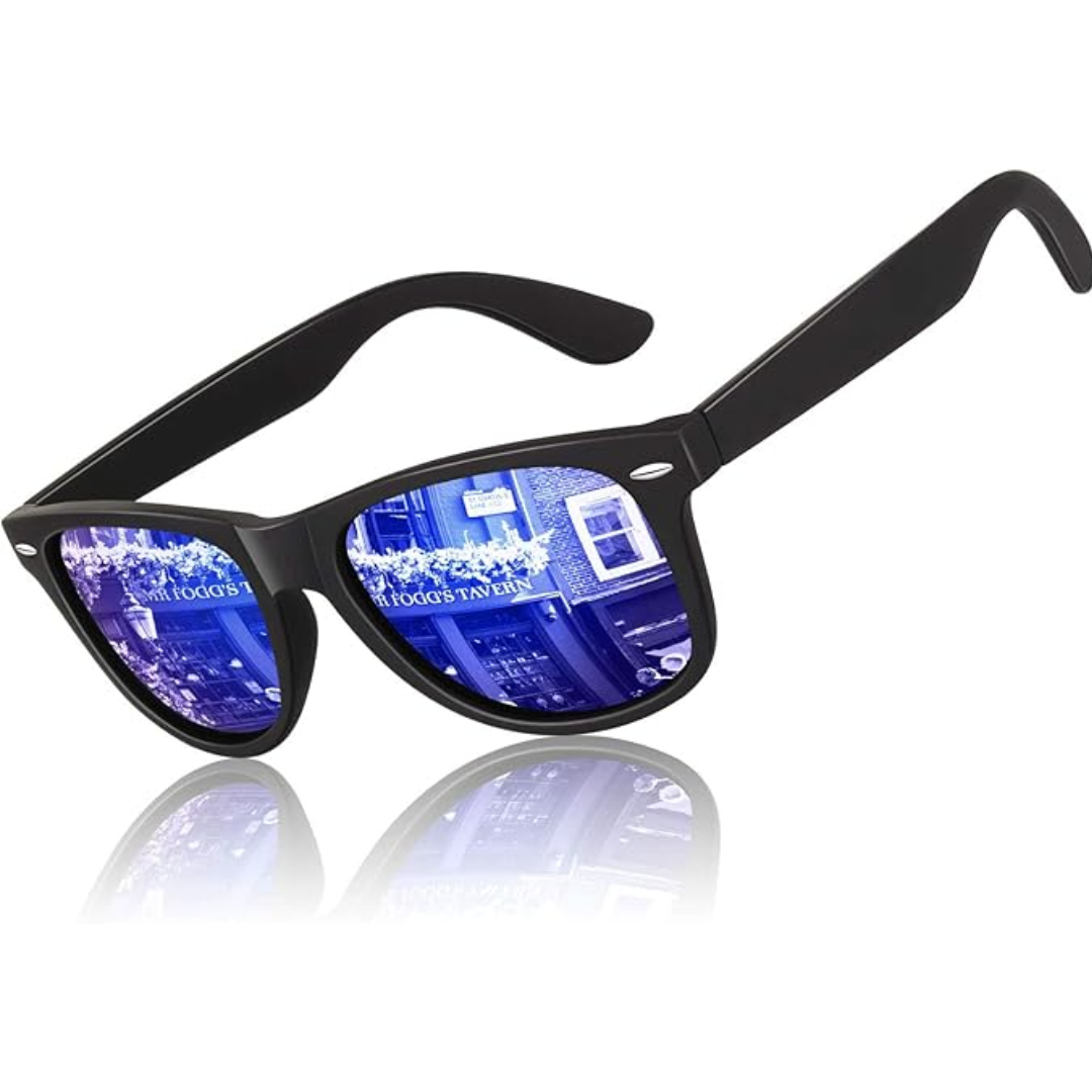 Trendy unisex 80s retro Wayfarer sunglasses with polarized lenses for style, glare, and UV protection.