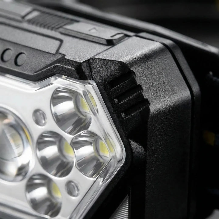 Durable USB rechargeable 9-LED headlamp. Hands-free work light with motion sensor for mechanics, emergencies & DIY.