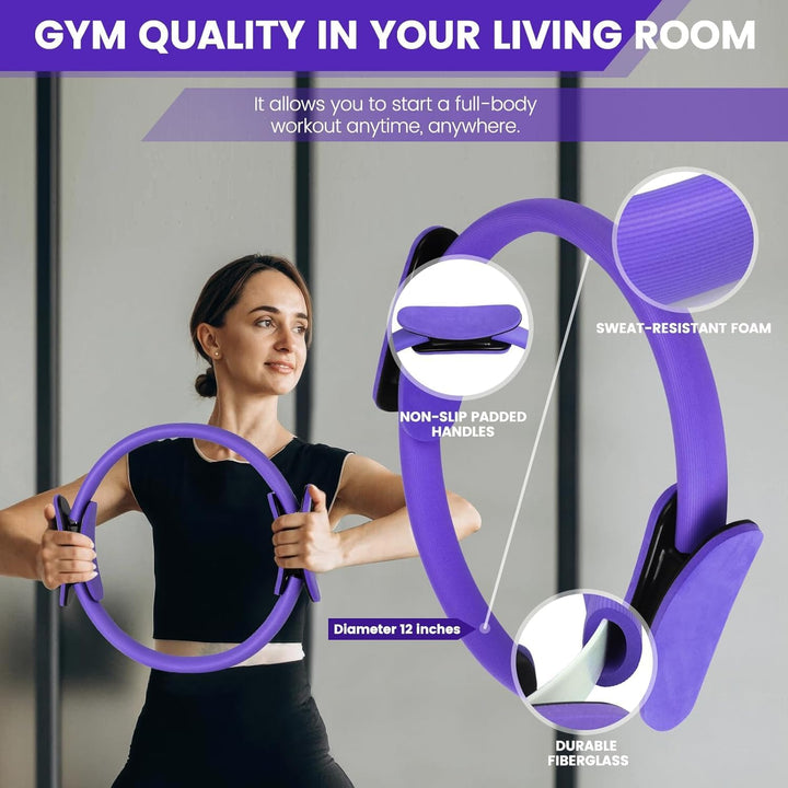 Complete home pilates kit featuring resistance bands, exercise ball & ring for flexibility & balance training.