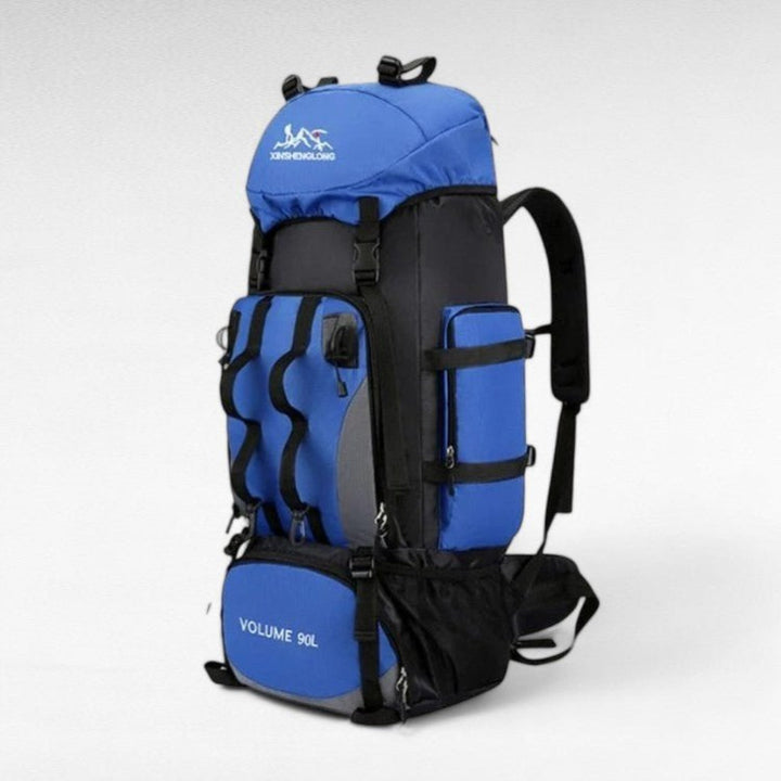 Stylish unisex 90L adventure backpack. Large capacity outdoor gear bag, perfect for hiking, camping & travel.