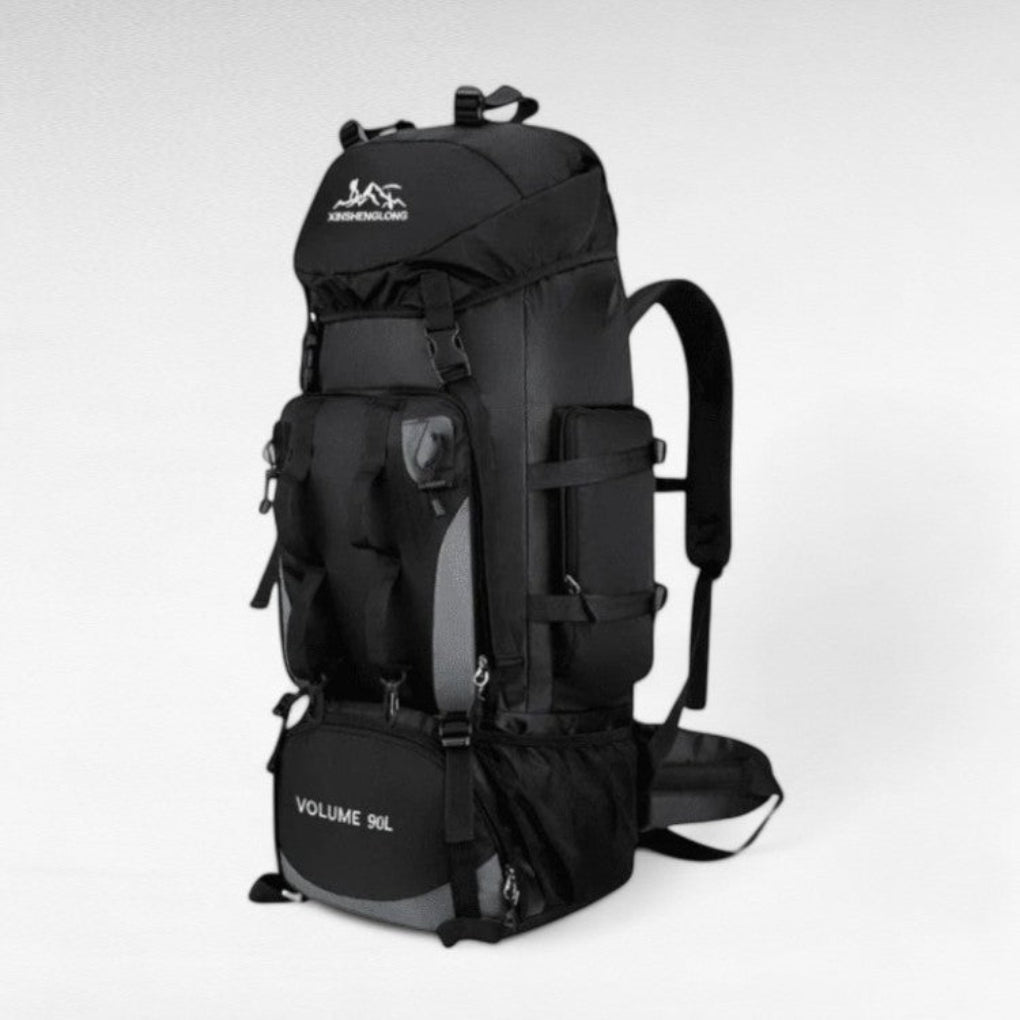 Waterproof 90L hiking backpack, ideal for rugged outdoor adventures. Large capacity gear bag for all your essentials.