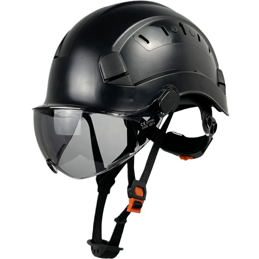 Unisex ABS safety helmet with integrated goggles & visor for construction & industrial work.