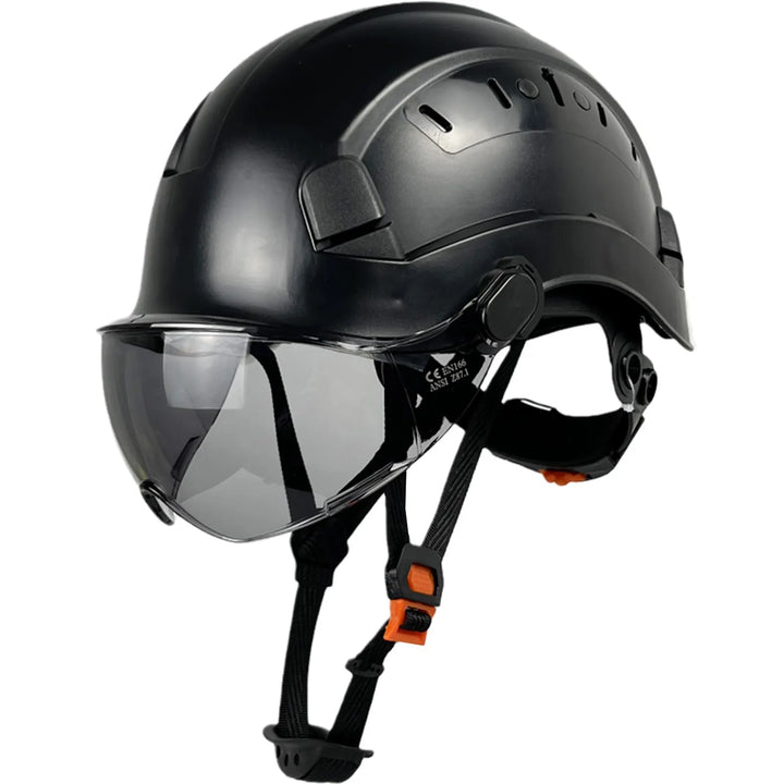 Unisex ABS safety helmet with integrated goggles & visor for construction & industrial work.