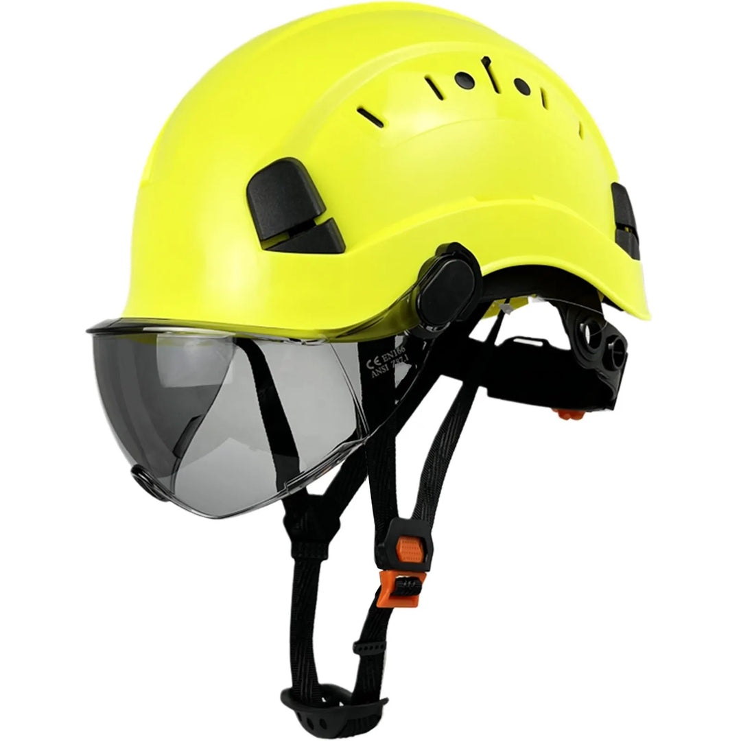 Versatile unisex safety helmet with integrated goggles, visor, perfect for construction & industrial use.