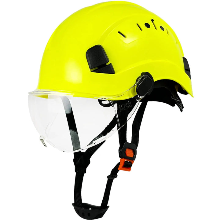 Rescue equipment: ABS safety helmet with integrated eye protection & visor, essential for emergency response.