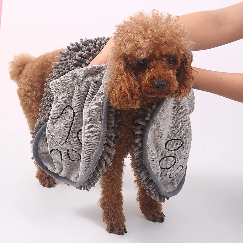Unisex absorbent dog drying glove with paw embroidery for quick pet grooming