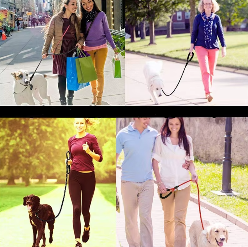 Unisex adjustable blue nylon dog leash with padded handle for comfortable grip