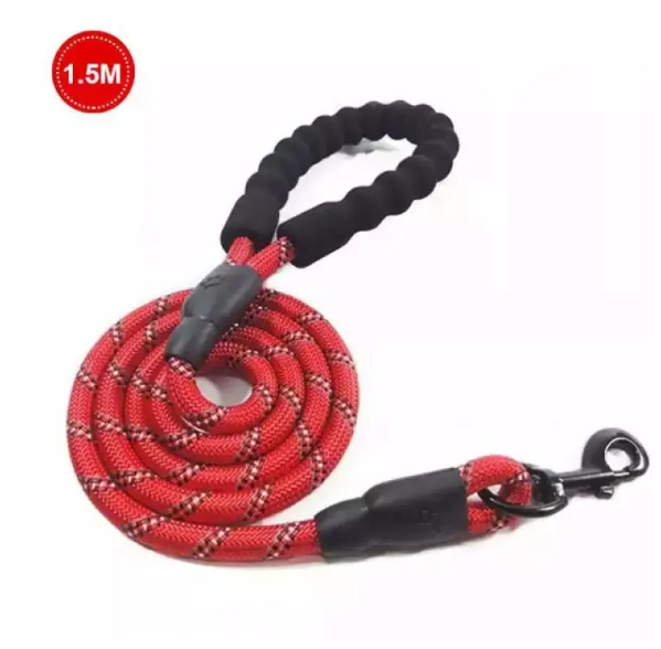 Pink adjustable nylon dog leash, durable and comfortable, with a soft padded handle
