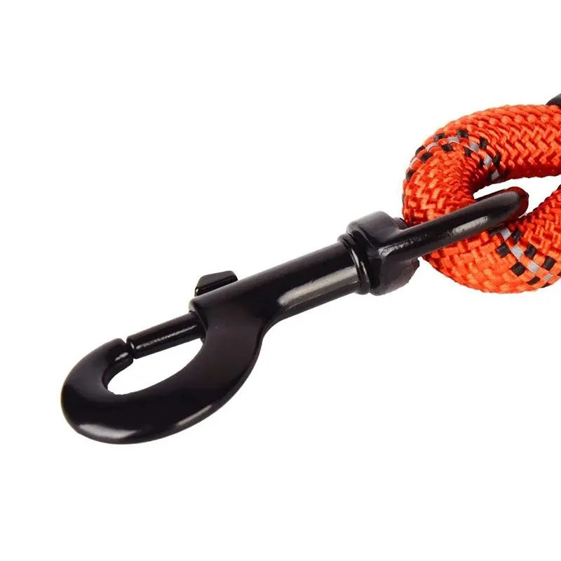 Durable red nylon dog leash, adjustable length, with soft padded handle for pet walking