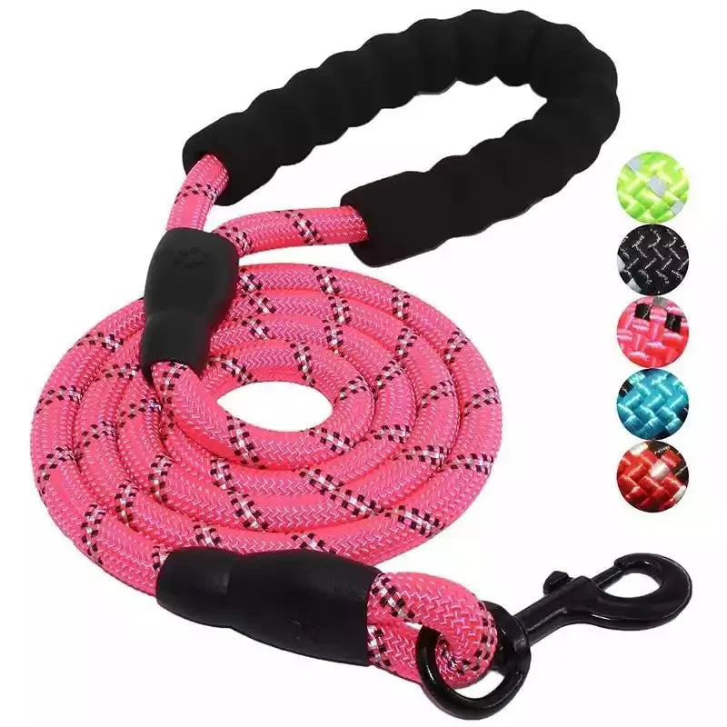 Black heavy-duty adjustable nylon dog leash with padded handle, perfect for training and walks