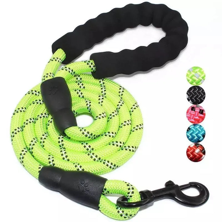 Yellow adjustable nylon dog leash designed for pet safety and comfort, padded handle