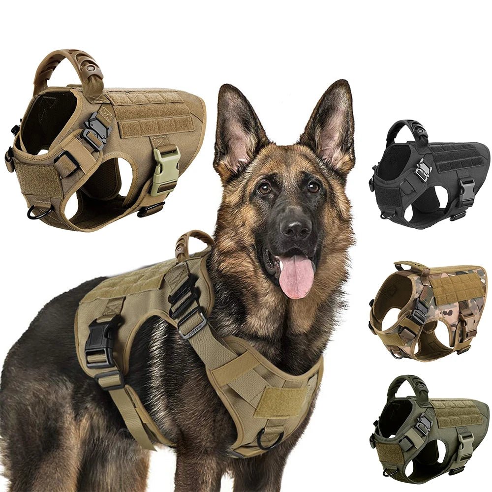Reflective adjustable K9 harness designed for night visibility, ensuring safety during dog walks.