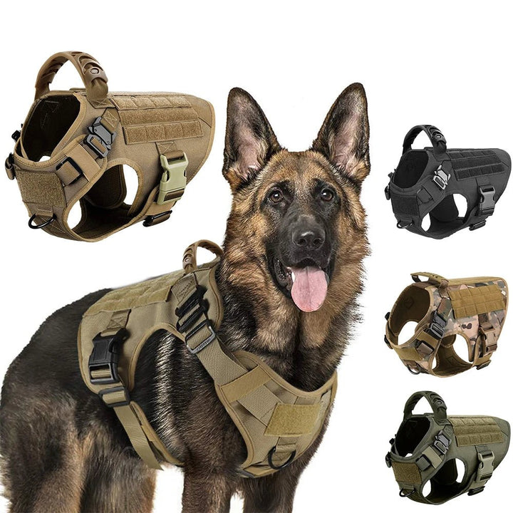Reflective adjustable K9 harness designed for night visibility, ensuring safety during dog walks.