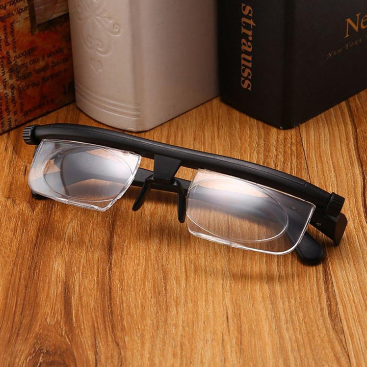 Unisex adjustable vision reading glasses for myopia & hyperopia. Dual lens for custom optical correction.