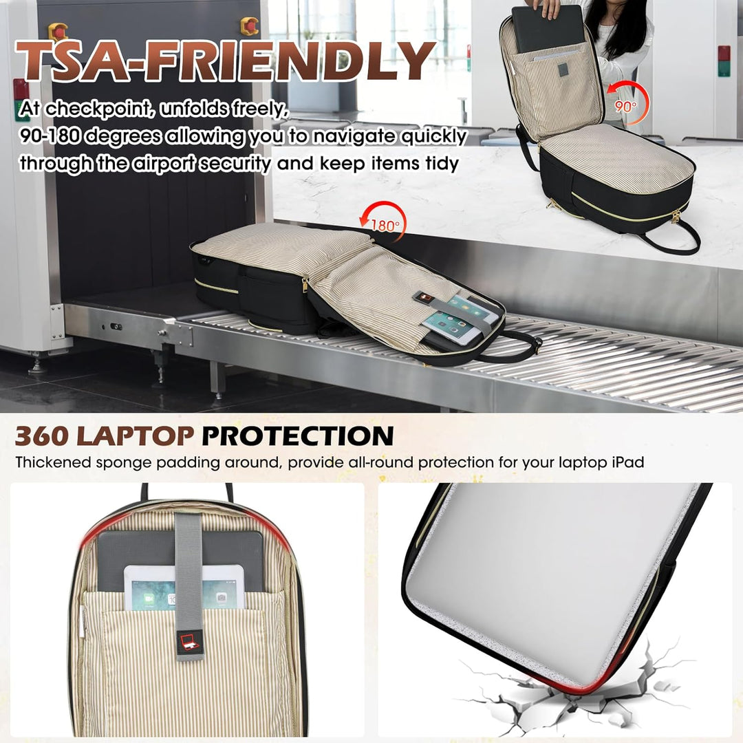 Unisex water-resistant carry-on backpack with multiple compartments for organized travel. Fits 15.6-inch laptop.