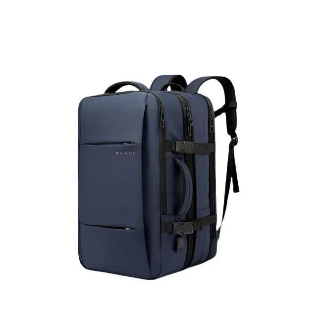 Expandable unisex business travel backpack, fits 17-inch laptops, perfect for long commutes & trips.