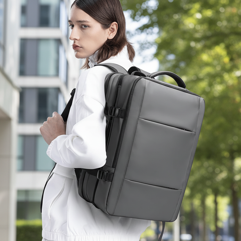 Stylish unisex laptop backpack for daily commute & travel, featuring aesthetic design & spacious interior.