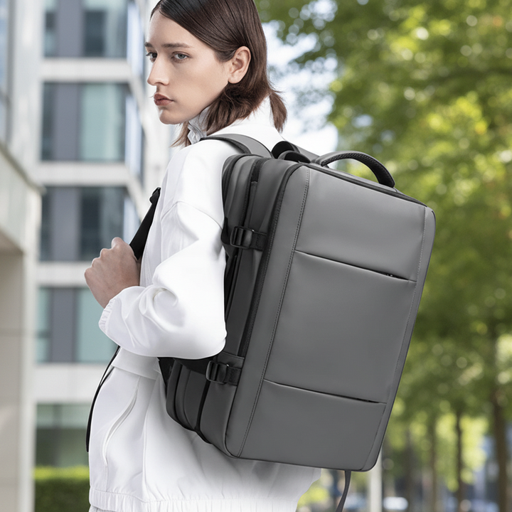 Stylish unisex laptop backpack for daily commute & travel, featuring aesthetic design & spacious interior.