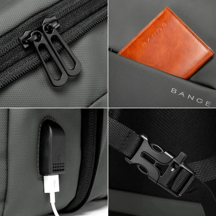 Large capacity unisex business backpack, secure 17-inch laptop compartment for work and travel needs.