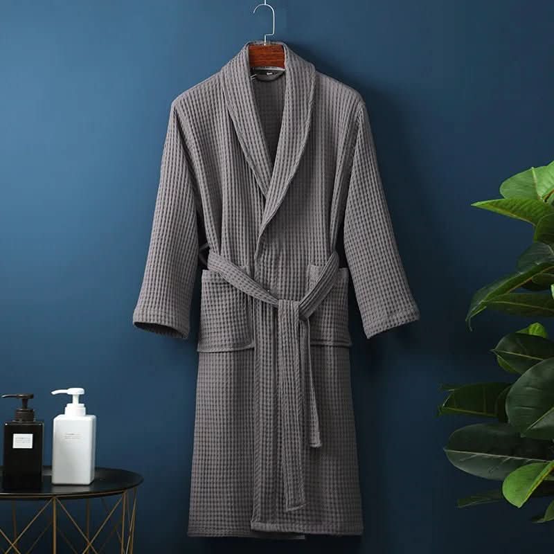 Lightweight, breathable unisex waffle robe, designed for ultimate comfort & relaxation after a bath or shower.