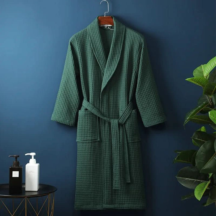 Quick-drying AirWeave waffle bathrobe, a breathable unisex robe offering ultimate comfort after a swim or bath.