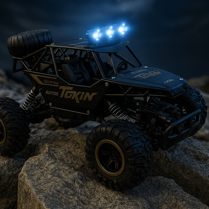 Unisex Off-Road RC Truck splashing through a muddy puddle, highlighting its all-terrain capability.