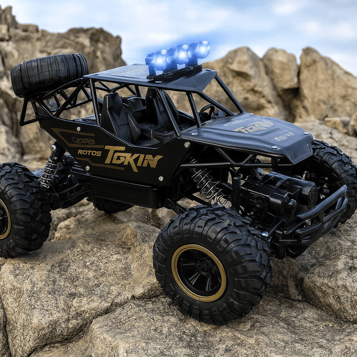 Durable 4x4 Remote Control Monster Truck in action on a dirt track. Great outdoor gift for all ages.