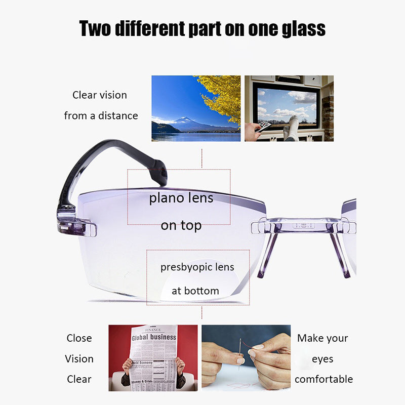 Purple unisex multifocal reading glasses for eye protection, featuring anti-blue light and clear lenses.