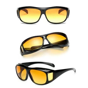 Pair of anti-glare glasses on a dashboard, ready for safer night driving & clear vision.