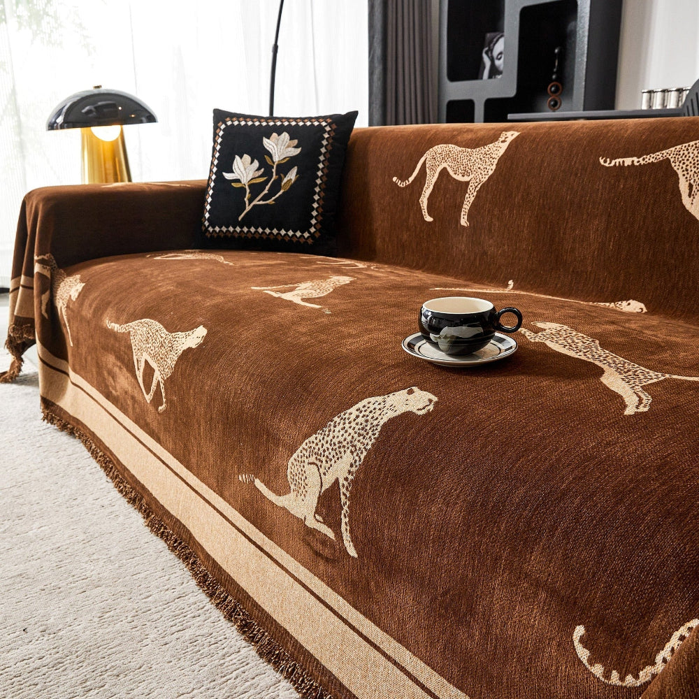 Unisex cheetah print sofa cover, durable and pet-friendly furniture accessory.