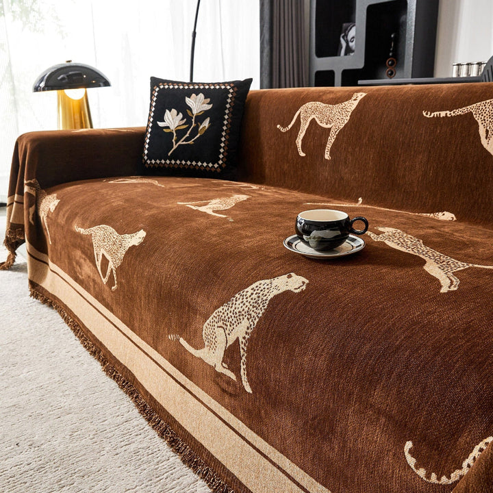 Unisex cheetah print sofa cover, durable and pet-friendly furniture accessory.