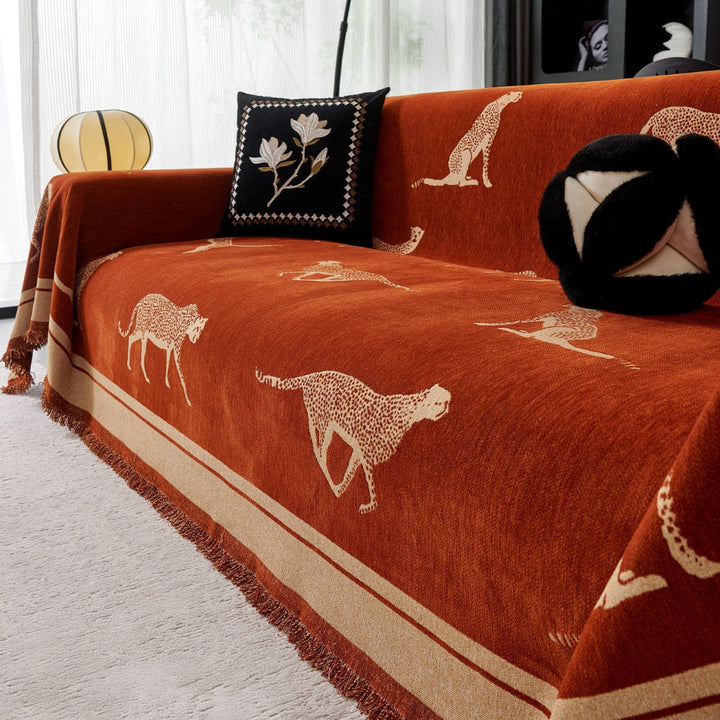 Living room cheetah print sofa cover, anti-pilling for long-lasting protection.