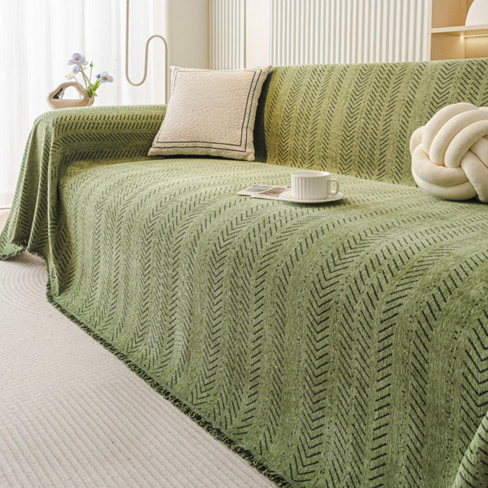 Close-up of chenille sofa cover texture, highlighting its anti-scratch and pet-friendly qualities