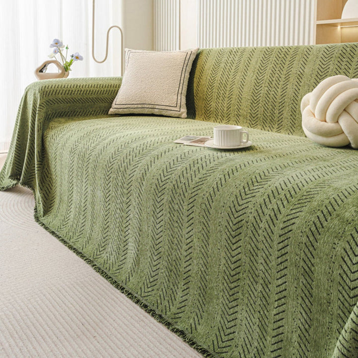 Close-up of chenille sofa cover texture, highlighting its anti-scratch and pet-friendly qualities