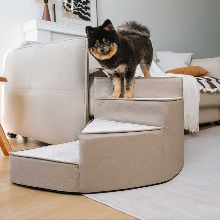 Foldable pet steps &amp; ramp in water-repellent faux leather, ideal for small animals