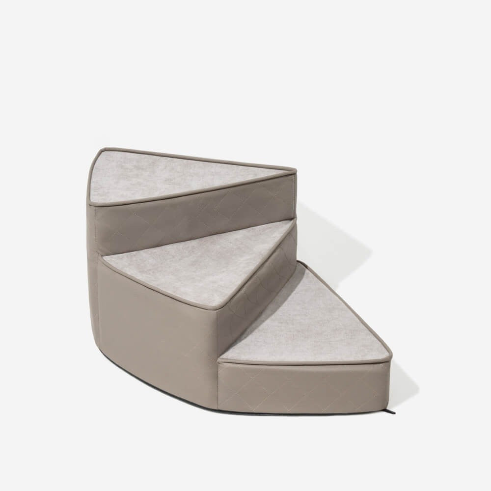 Dog using anti-slip pet stairs to get on sofa, pet furniture for small breeds