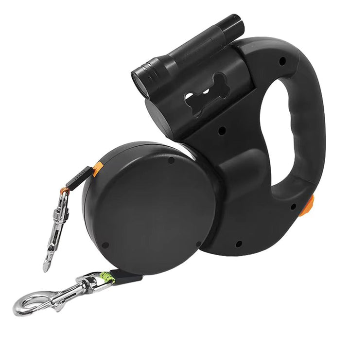 Pet supplies: double dog leash designed to prevent tangles, includes LED light for visibility.