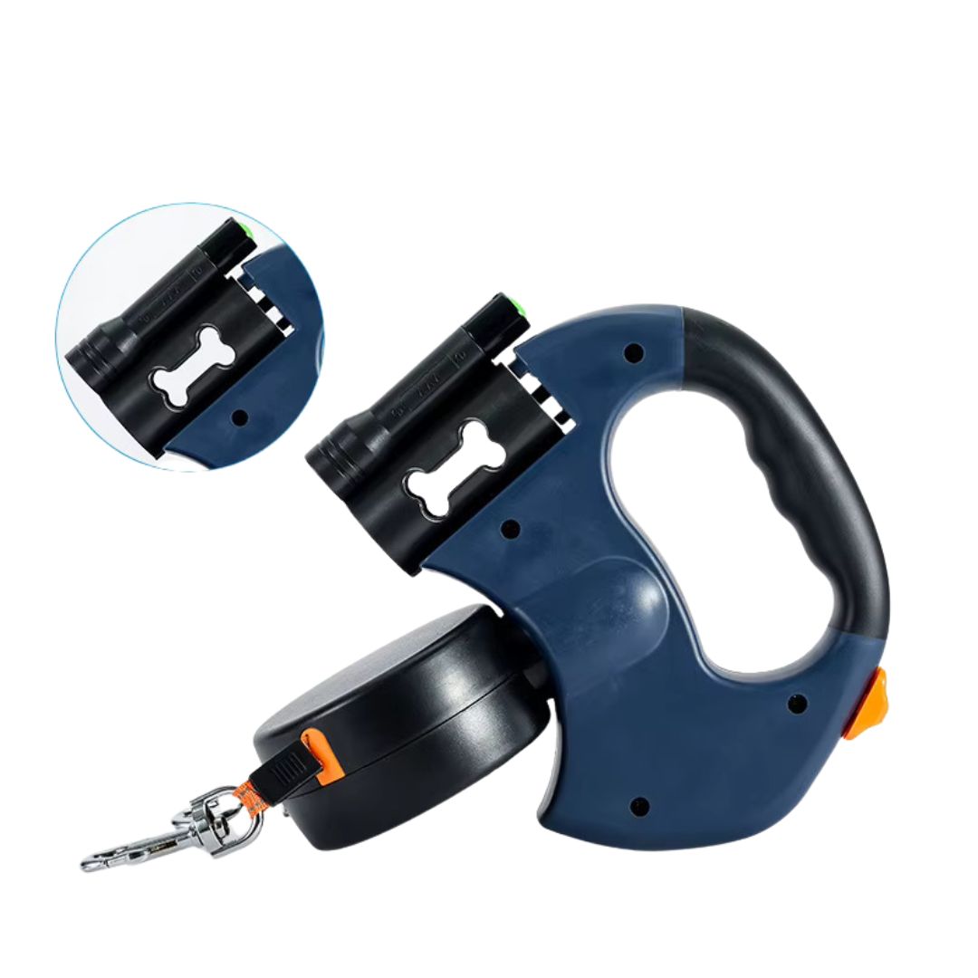 Practical dog accessory: black anti-tangle double dog leash, perfect for walking two dogs at night.
