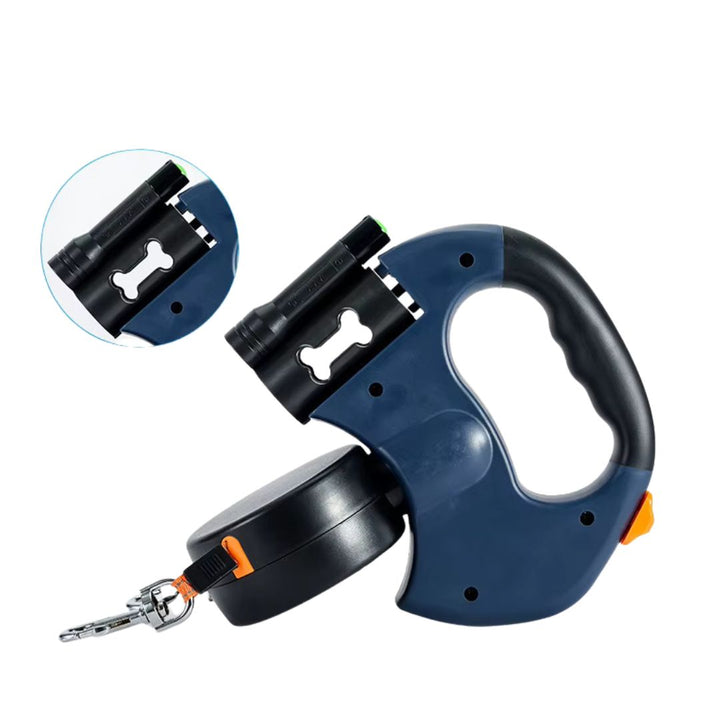 Practical dog accessory: black anti-tangle double dog leash, perfect for walking two dogs at night.