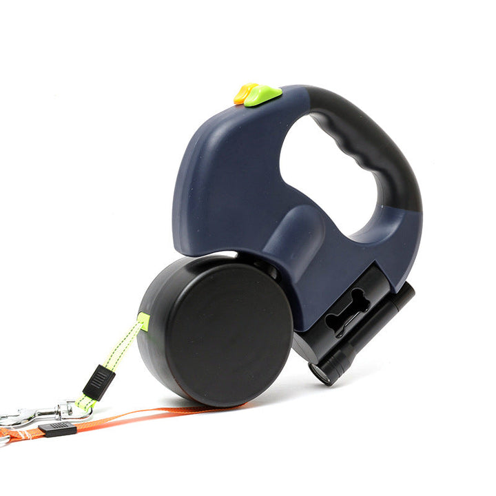 Durable anti-tangle double dog leash with prominent LED light ensuring pet safety during walks.