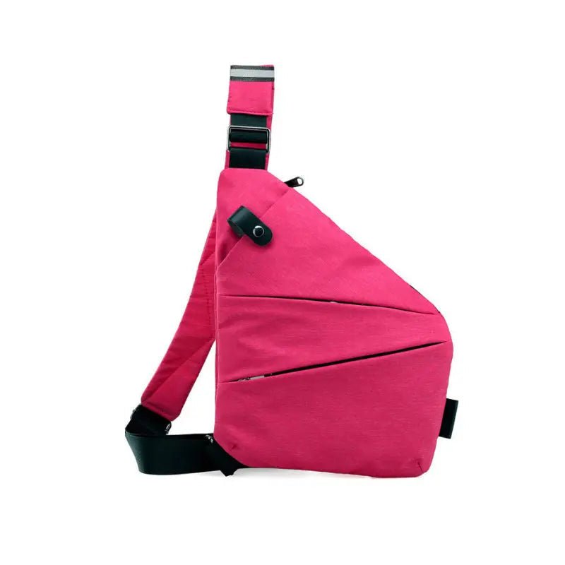 Detail shot of secure anti-theft zipper on a lightweight crossbody shoulder bag.