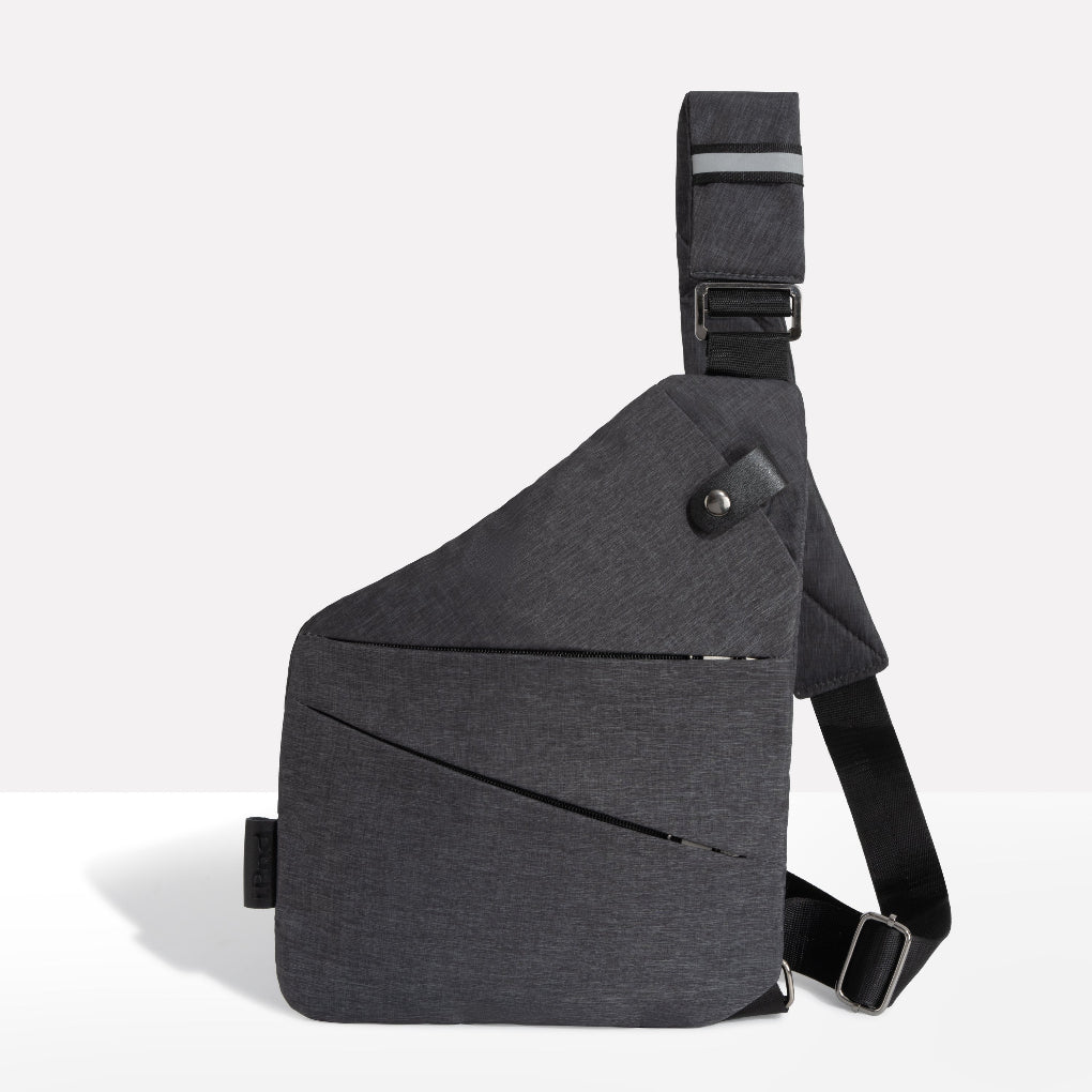 Unisex anti-theft sling bag, black, with hidden zipper for secure urban travel & everyday carry.