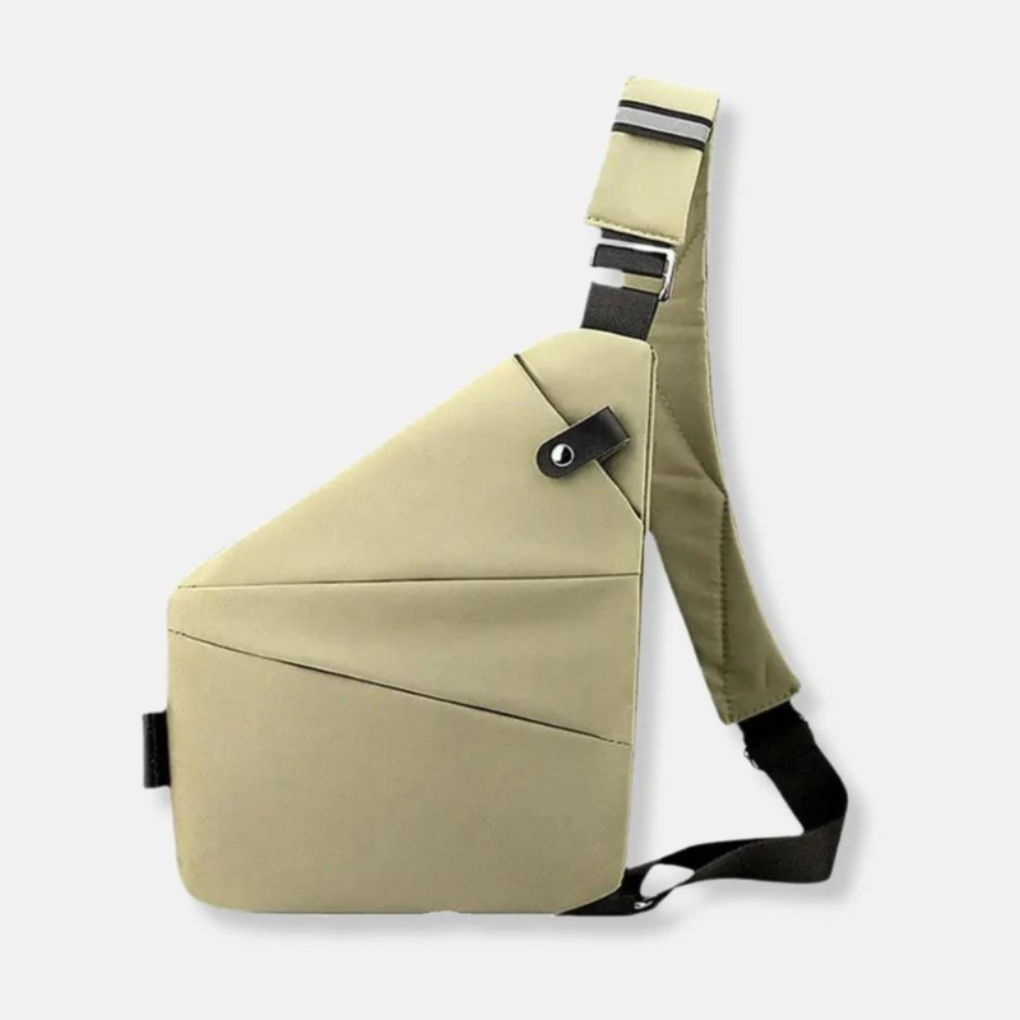 Black anti-theft shoulder bag, a sleek chest pack for secure urban commuting & travel essentials.