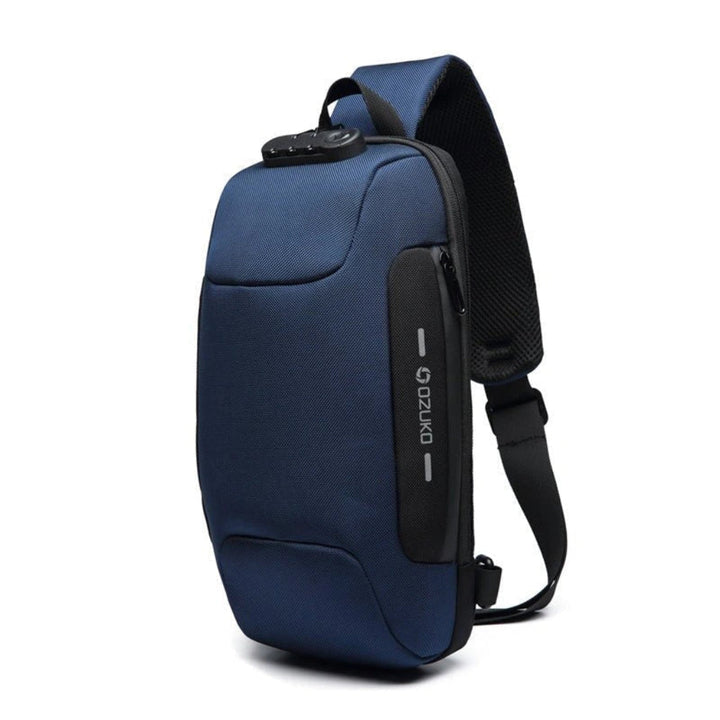 Modern tech sling bag, unisex, with anti-theft features & USB charging. Ideal for urban adventurers.