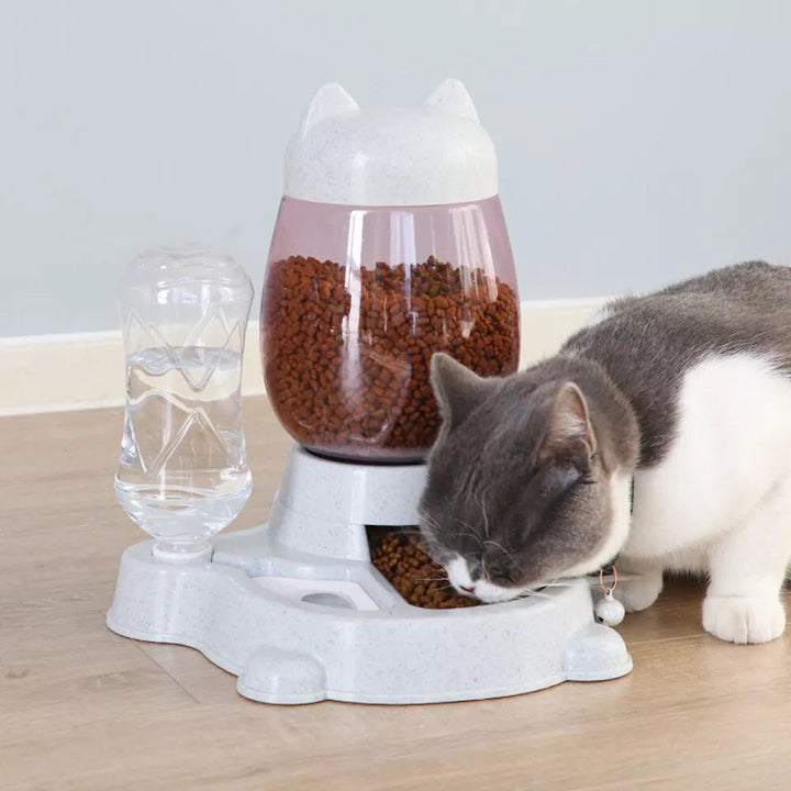 Unisex automatic pet food and water station, grey, for cats and dogs, durable pet feeder