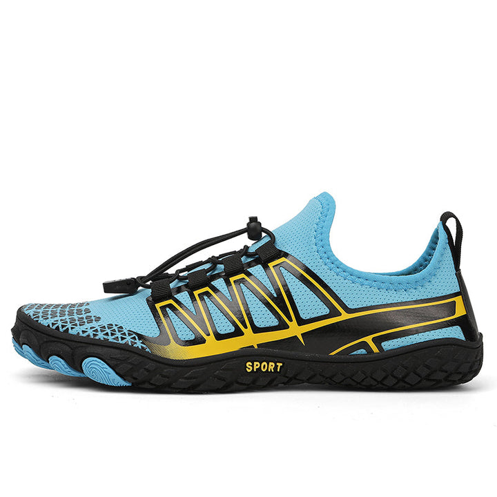 Flexible barefoot running shoes for outdoor adventures. Unisex design, comfortable for long runs.